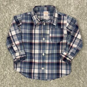 Gymboree Boys 18-24 mos Plaid Button-Up Shirt Long‎ Sleeve Pocket Casual Blue